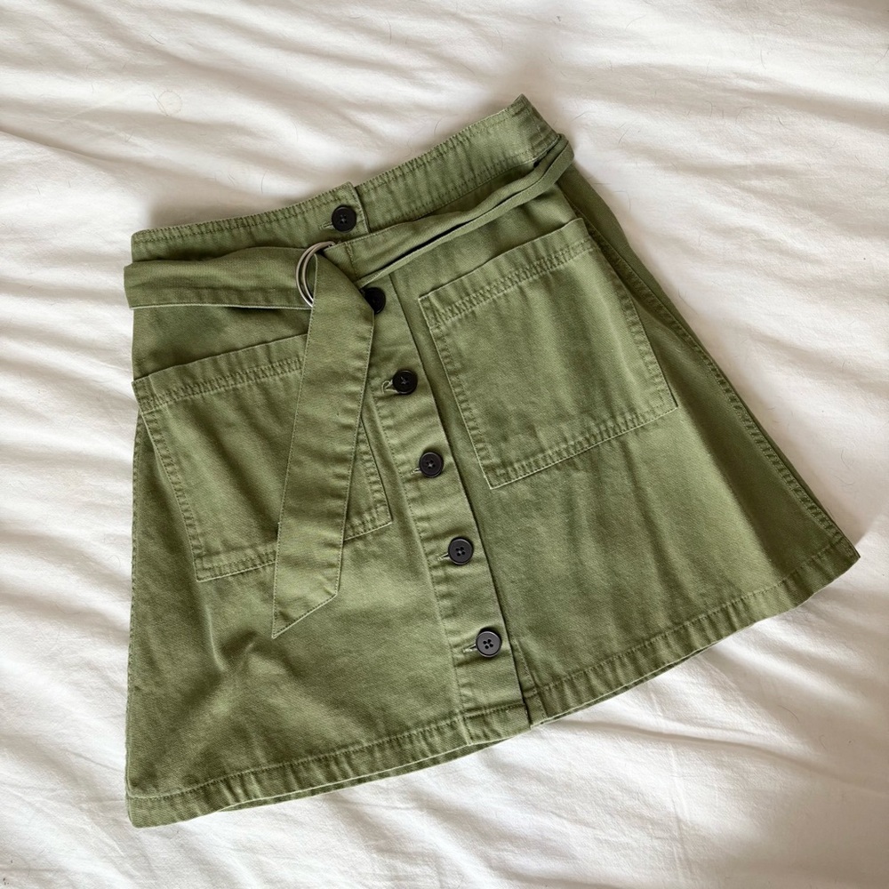Olive Green Button-Front Skirt
